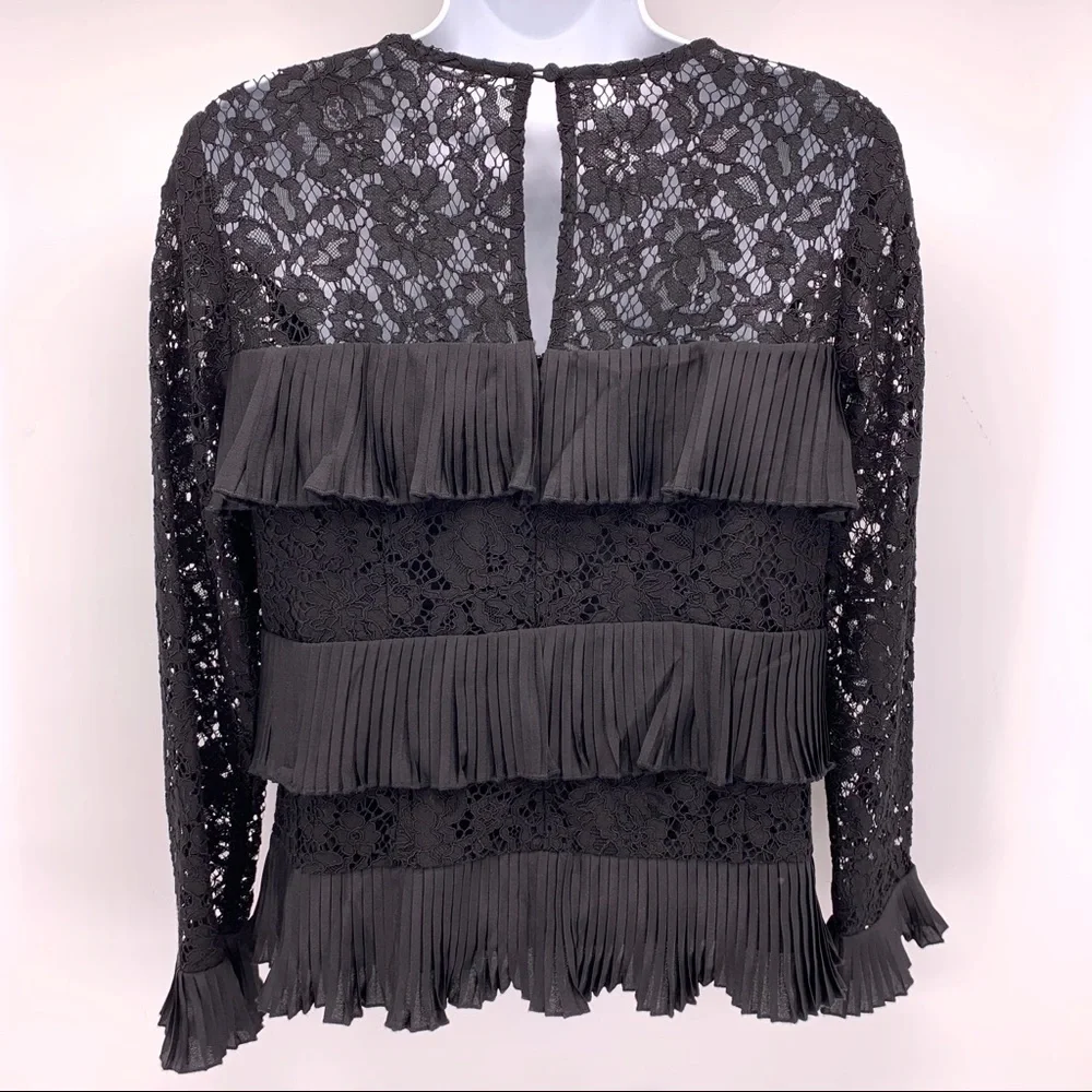 J.Crew Black Tiered Lace Long Sleeve Top Size 0 - Picture 5 of 8